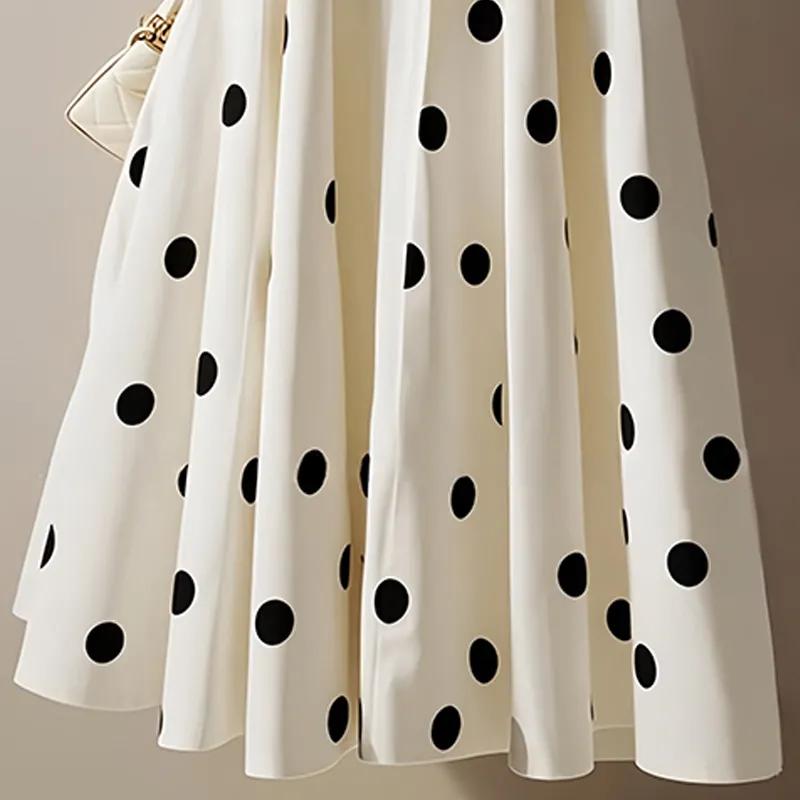 Women High Waist White Polka Dot A-line Skirt Big Swing Loose Vintage Skirt