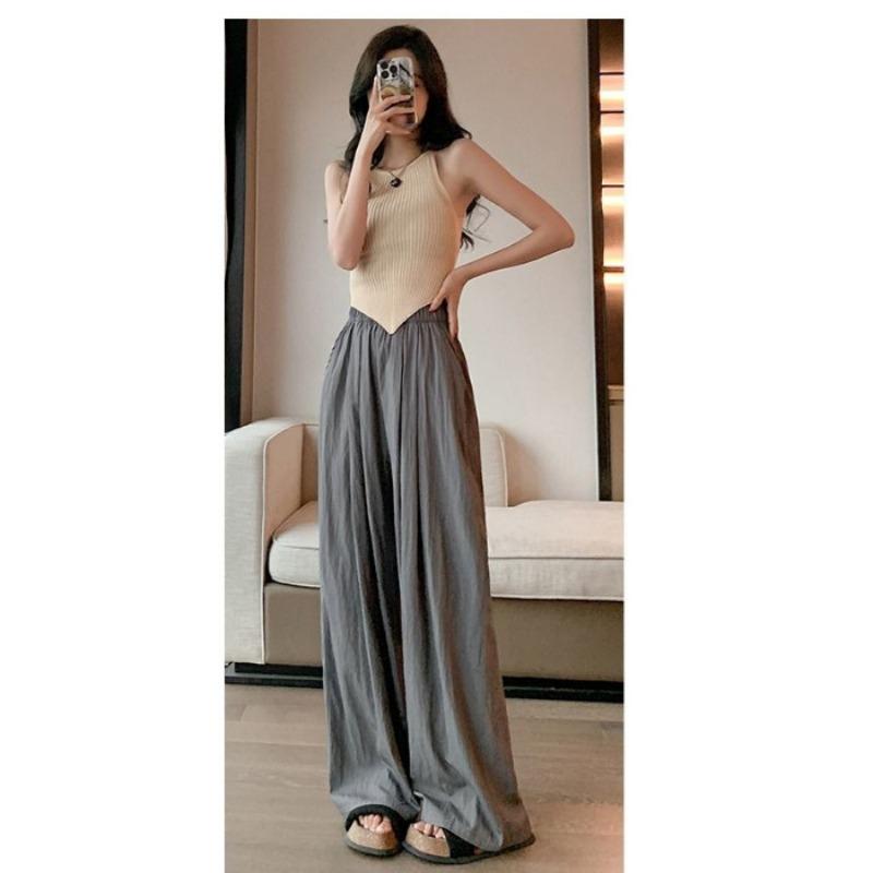 Nové letní ledové hedvábné rovné kalhoty se širokými nohavicemi pro ženy, splývavé volné ležérní kalhoty odolné proti komárům, tenké s vysokým pasem, kalhoty Yamamoto