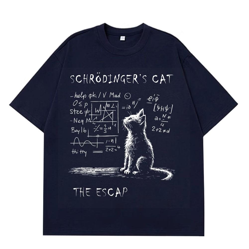 Schrödingers Katze Kreativer Druck Sommer Kurzarm Baumwoll-T-Shirt Herren Damen Streetwear Lockere T-Shirts Übergroßes Baumwoll-T-Shirt