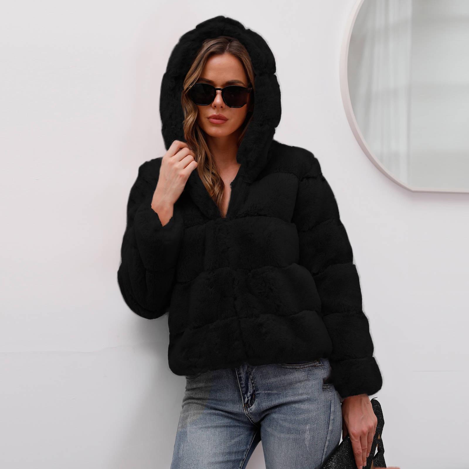 

Женская осенне-зимняя модная однотонная свободная теплая куртка с капюшоном M чёрный