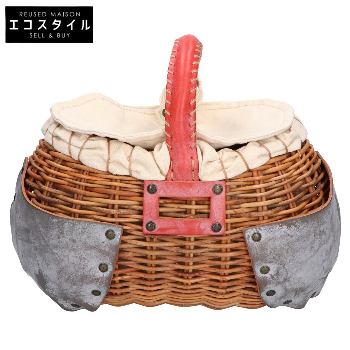 

ebagos [Excellent Condition] 2005 Stainless Steel Karadani Iine Leather x Basket Bag/ Handbag Natural/Gray/RedUsed