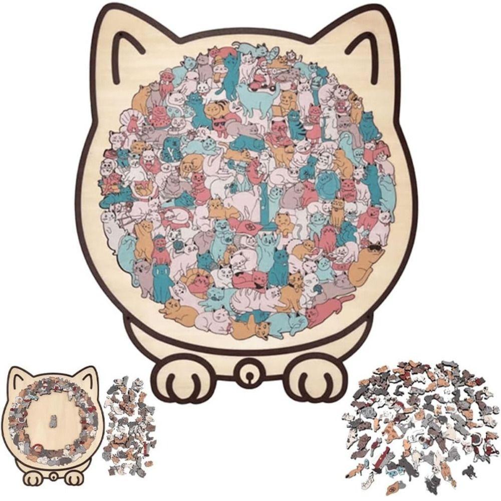 Brain Burning Cat Wooden Puzzle Animal Puzzle Unique Irregular Puzzle Cat-shaped Jigsaw  For Adults