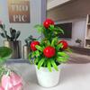 Simulate Large Five Red Fruit Mini Artificial Flower Potted Decorations Desktop