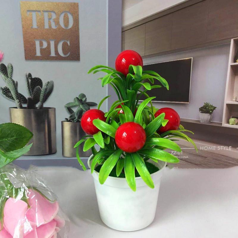 

Simulate Large Five Red Fruit Mini Artificial Flower Potted Decorations Desktop