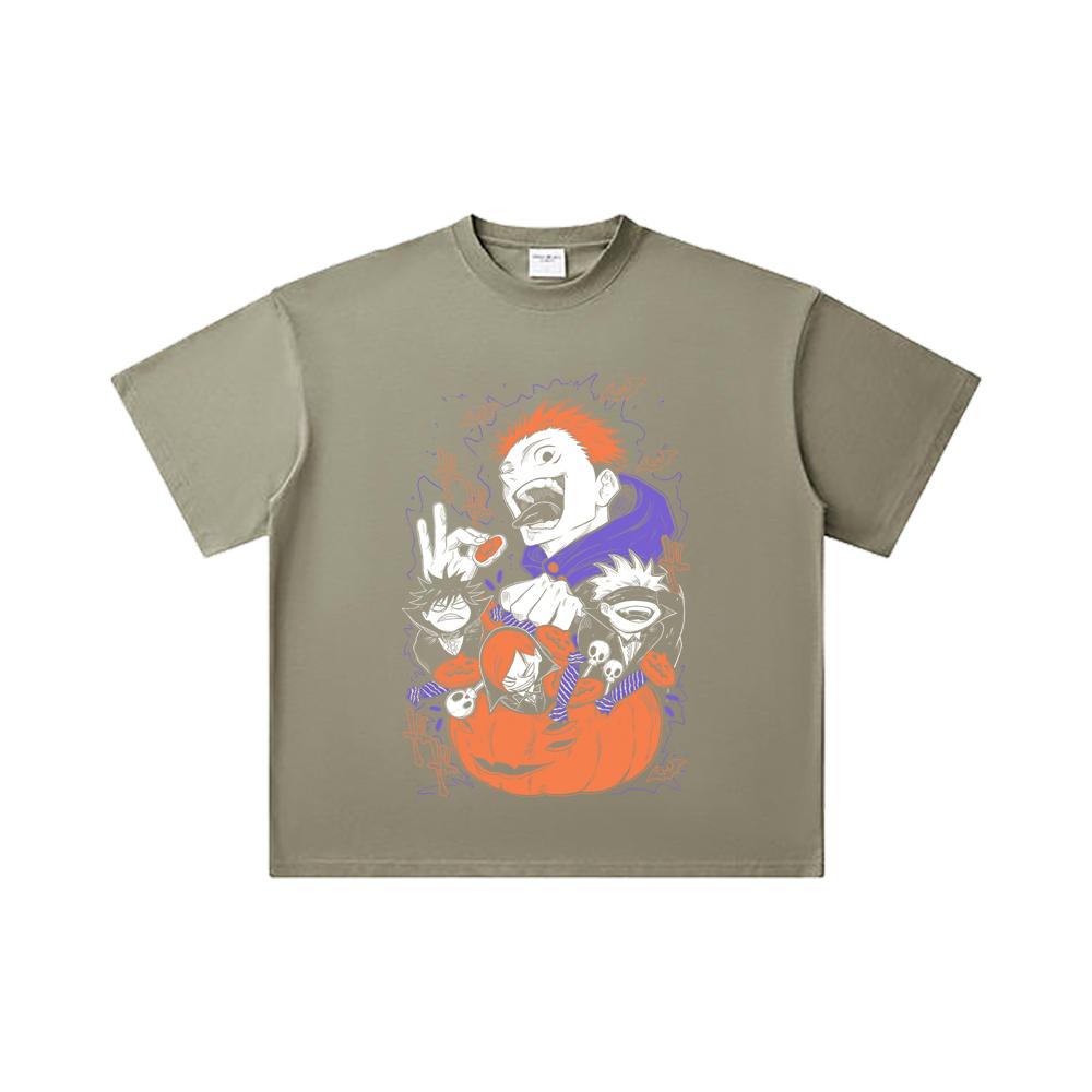 260 GSM Double Yarn 32 Count 100% Cotton Jujutsu Kaisen V56 Halloween Print Unisex Heavy Cotton T Shirt