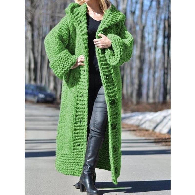 Eur-Am Women's Hooded Cardigan: Thick Knit Long Sweater