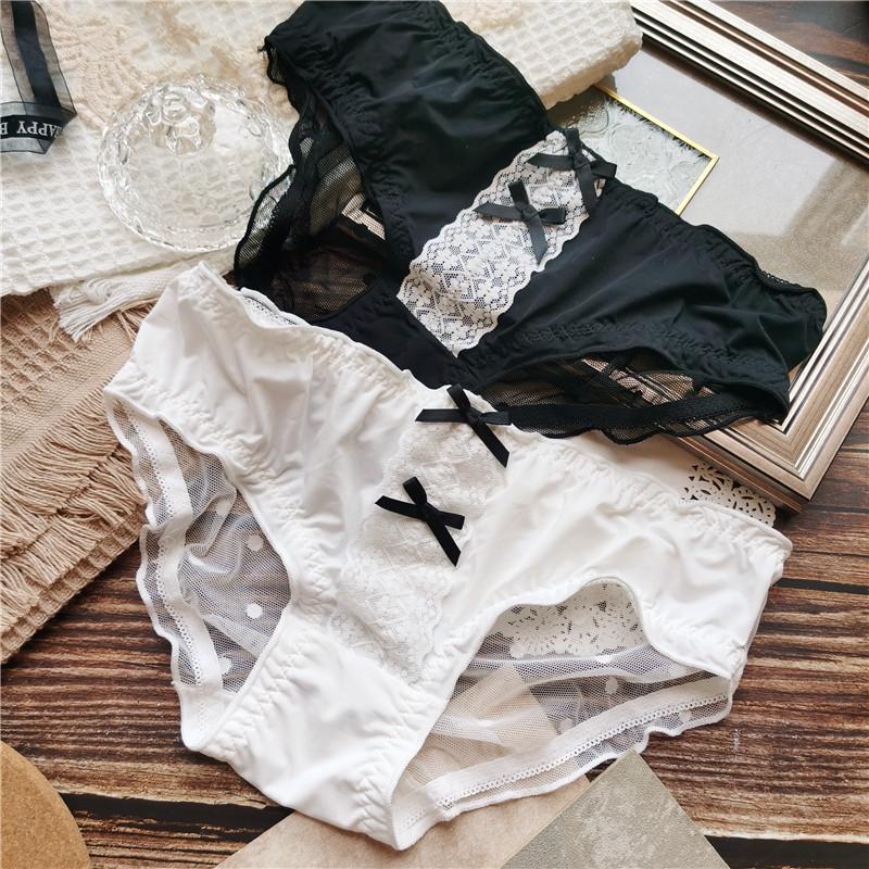 Women Panties Cute Ice Silk Briefs Lace Edge Sexy Low-rise Women's Underwear