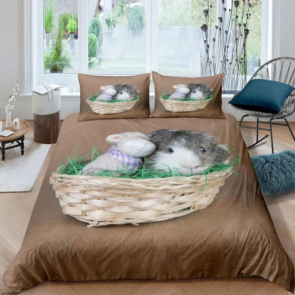 3D Hamster Duvet Cover King Queen Size Lovely Guinea Pig Bedding Set for Kids Teens Adults Family Pet Animal 2/3pcs Quilt Cover