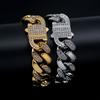 Pvd 18k Gold Color Hip Hop 11MM 15MM 19MM Width 316 Stainless Steel with Two Rows Rhinestone Iced Out Cuban Link Chain Bracelet