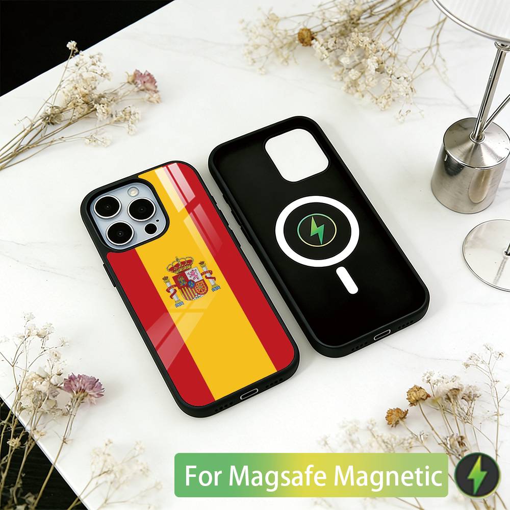 

spain flag Phone Case For iPhone17,16,15,14,13,12,11 Plus,Pro Magnetic with Magsafe Wireless Charging iPhone14ProMax
