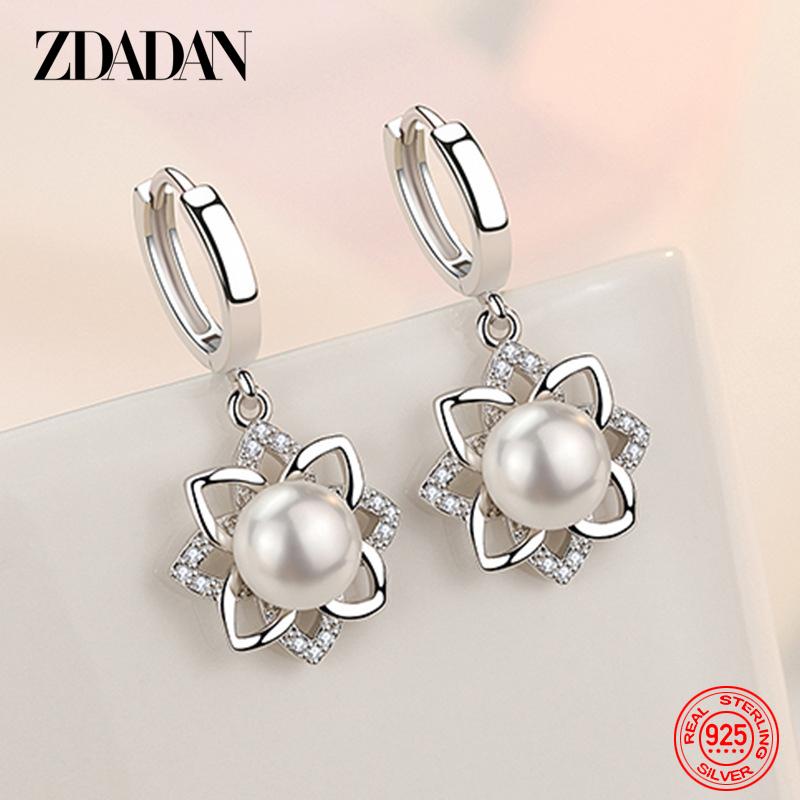 

925 Sterling Silver Vintage Floral Pearl Drop Earrings for Women Fashion Wedding Jewelry Gift