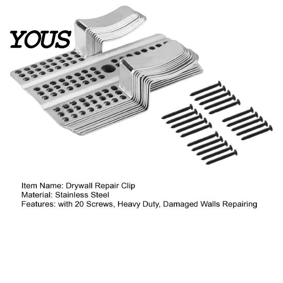 Drywall Installation Hardware 10Pcs Repair Clips with 20 Screws, Fastener Clip Fits 1/2" Hole 5/8" Panels, Stainless Steel for DIY Damaged Walls