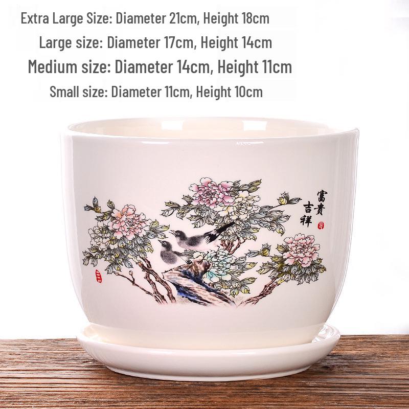 Extra Large Ceramic Flower Pot with Saucer for Succulents and Orchids, Creative Balcony Gardening Stand.