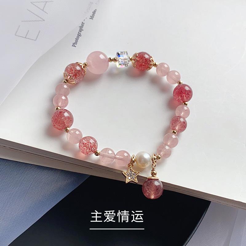 Shopkeeper s Recommendation Strawberry Quartz Pink Quartz Bracelet for Women, Unique Design, Amethyst Star Bead Bracelet for Girls Strawberry quartz+Pink cr