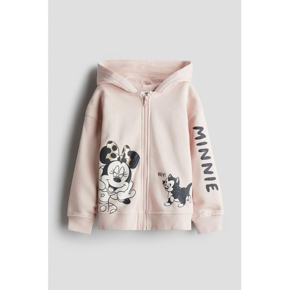 

H M Printed Zip Up Hoodie Light Dusty Pink Minnie Mouse