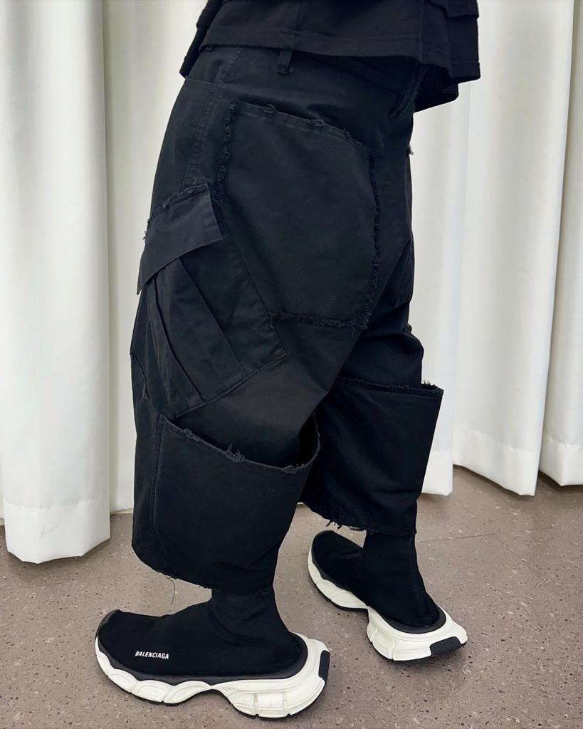 ANDEND Vintage Bag Boots Cargo Shorts_Black