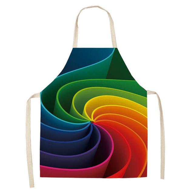 1Pcs Kitchen Apron Rainbow Colorful Geometric Printed Sleeveless Cotton Linen Aprons for Men Women Home Cleaning Tools 55*68cm