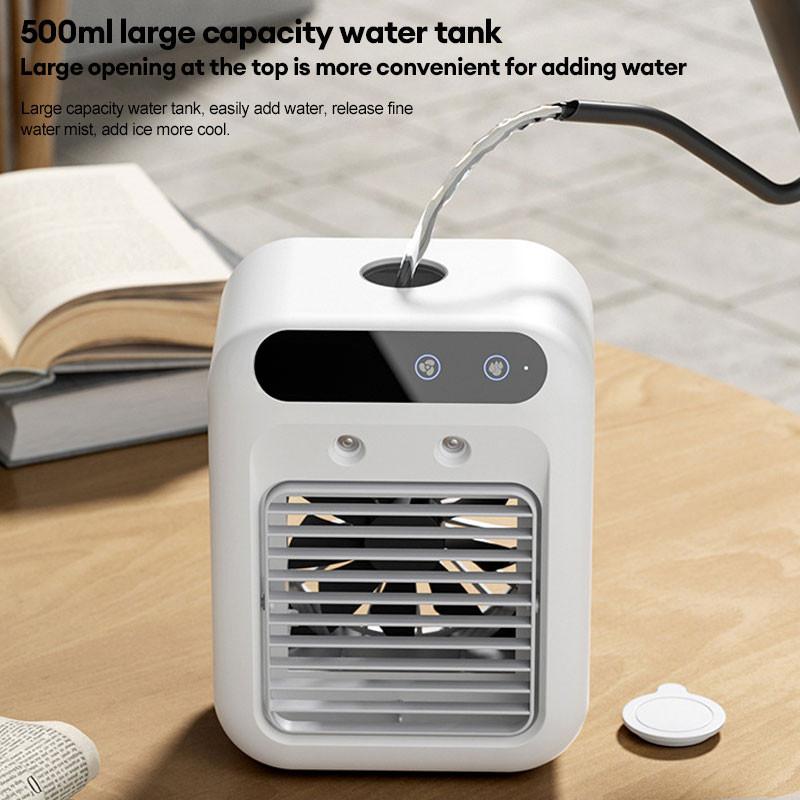 2 Gear Air Conditioner Small Fans Dormitory Room Humidifier Cooler Fan Portable USB Chargeable Desktop Spray Fans 16.4*21.4*11.4cm