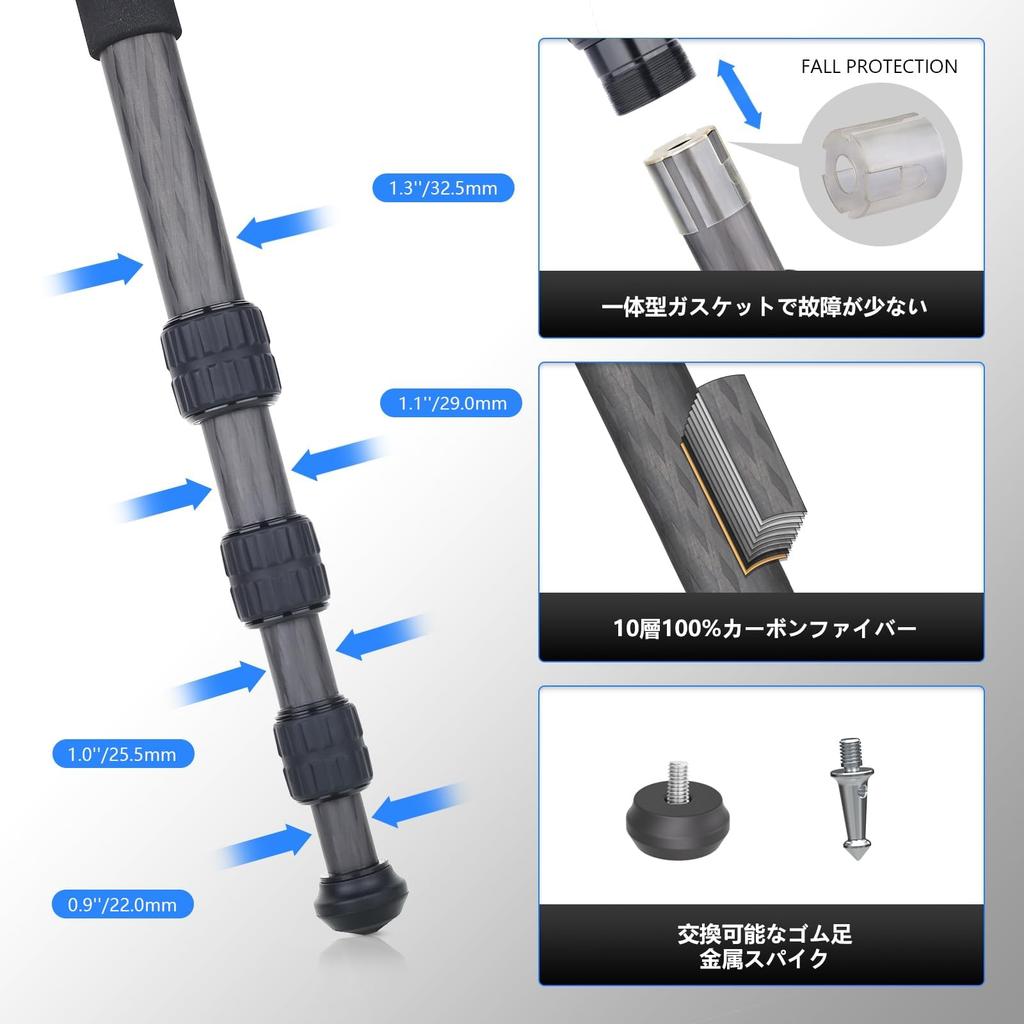 WEYLLAN Carbon Fiber Travel Compact Panoramic and Maximum 20kg Weight Monopod Carbon Fiber for Cherry Blossom and Stargazing Camera Stand FX6+RH44