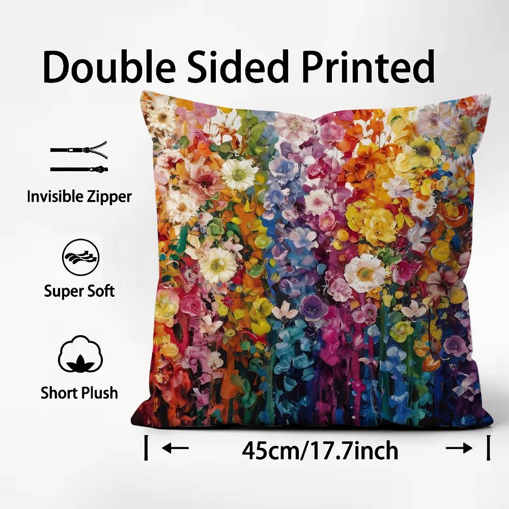 Stunning Colorful Floral Pillow Case Comfort Sofa Bed Silky Elegant Invisible Zipper Custom Decorative Cushion Cover