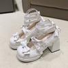Versatile High-heeled Sandals 2025 Lolita Sweet Bow Light Mouth Round Head Thick Heel Buckle Women Princess Shoes
