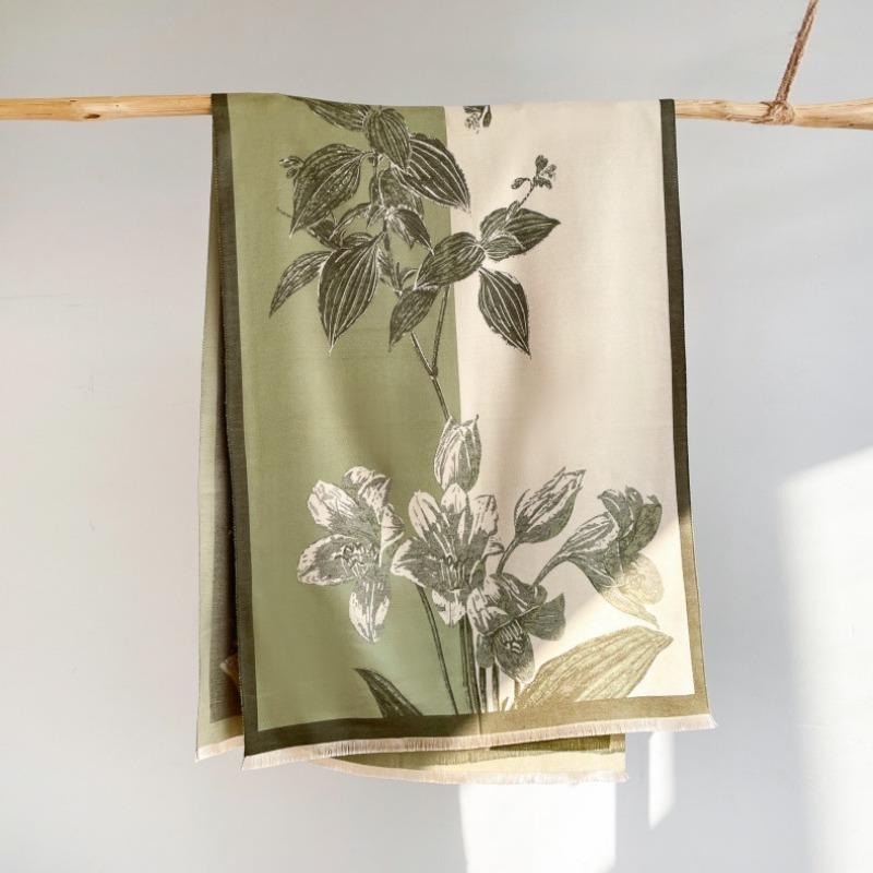 Literary retro flower fashion thickened imitation cashmere scarf women's air conditioner shawl autumn and winter warm scarf