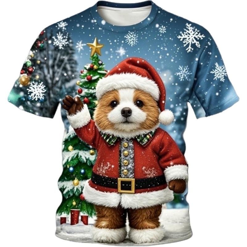 Santa Claus Christmas Print Short Sleeve for Boys Girls Cute O-Neck Pullover Tees Casual Loose Children's Top Children's T-Shirt