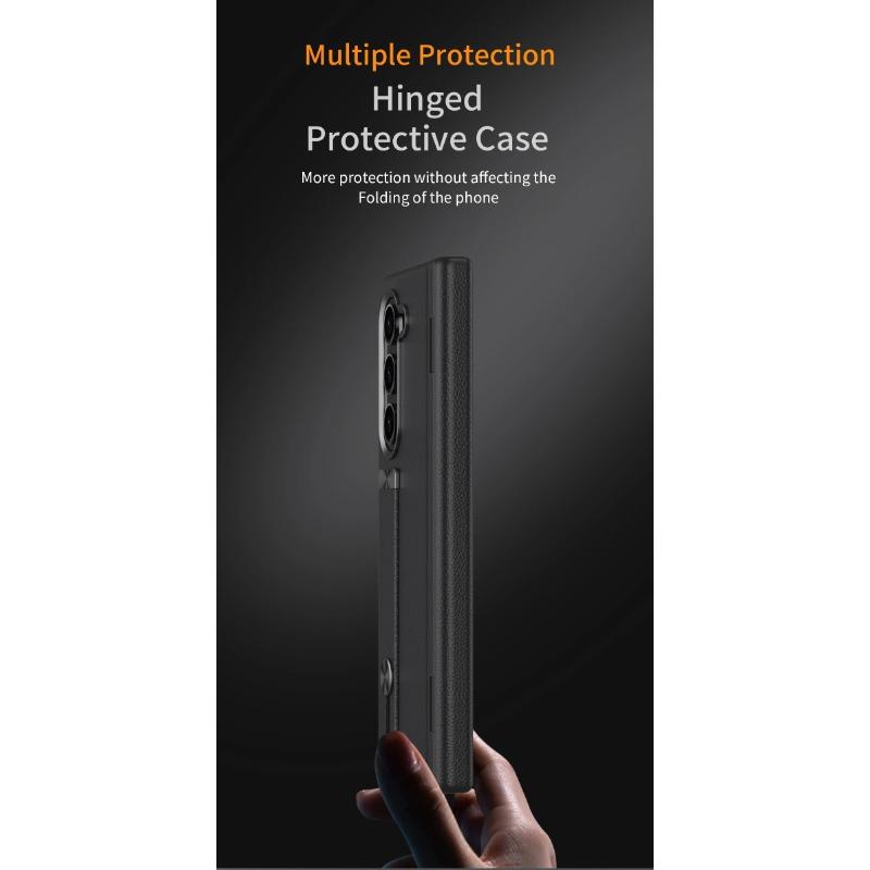 Wriststrap for Samsung Galaxy Z Fold 6 5 4 3 Case Ring Bracket PU Leather Hinge Protective Film Cover Slim Design Finger Ring Buckle
