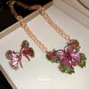 Vintage Rhinestone Resin Butterfly Necklace Earrings Luxury Women Jewelry