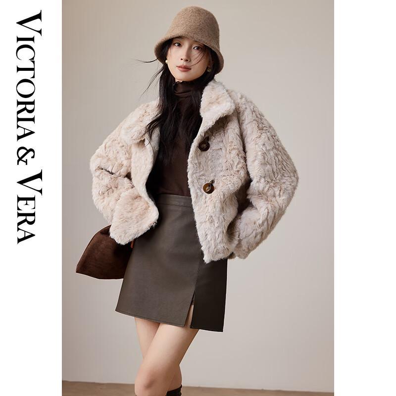 

VICTORIA&VERA Women s Winter Amber Button Lapel Curly Fleece Short Jacket S