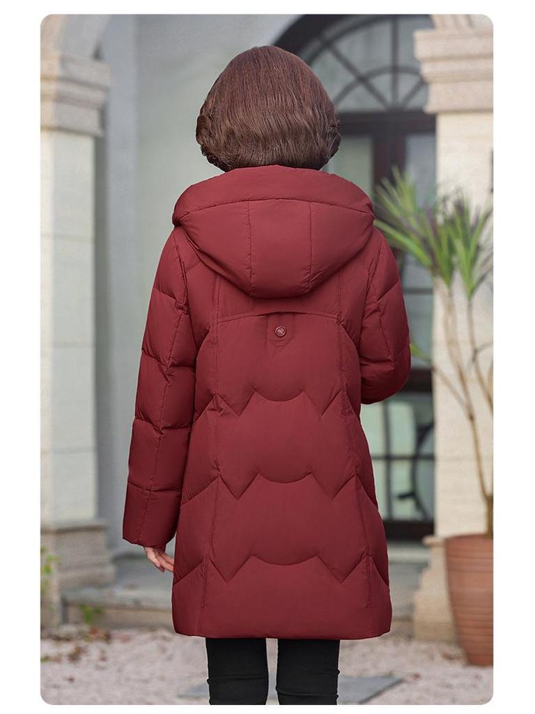 Jachetă de iarnă cu glugă, de lungime medie, cu puf de rață - Alb Călduț, Coată de iarnă pentru mame de vârstă mijlocie (2025)