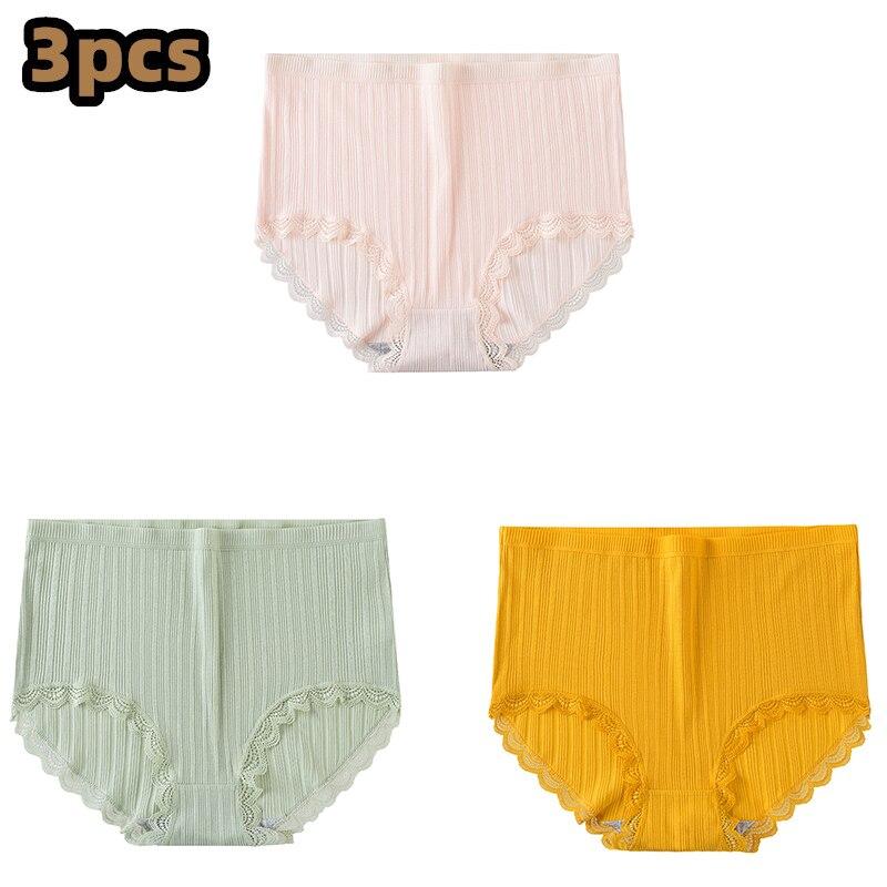 3 Pcs/lot Women's Underpants Soft Cotton Panties Girls High Waist Briefs Striped Panty Sexy Female Underwear Big Size M-XXL