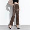 Haining Women's 2025 High-Waist Leather Pants: Slimming, Wide-Leg, Pure Sheepskin, Casual Style
