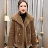 Double-Breasted Lapel Leather-Fur Jacket: Stylish, Chic, Versatile, Loose-Fit Women's Casual Top