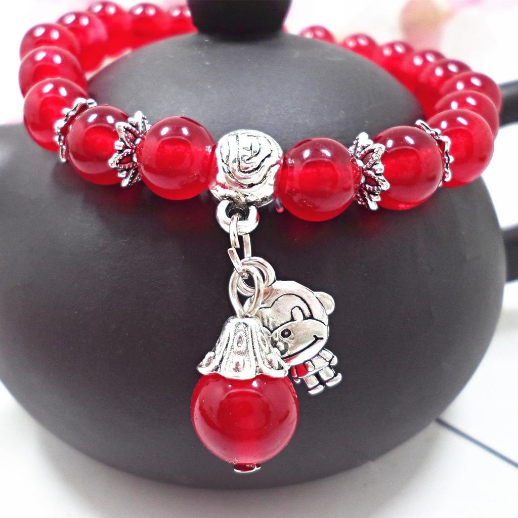 Amethyst Chalcedony Bracelet with Vajra Bell Pendant - Handmade Beaded Jewelry for Women