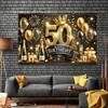 1 piece of luxurious 50th birthday celebration banner - durable polyester fabric, gold and black theme, party decoration