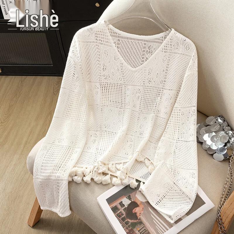 

Women s V-Neck Hollow Out Tassel Knit Top XL