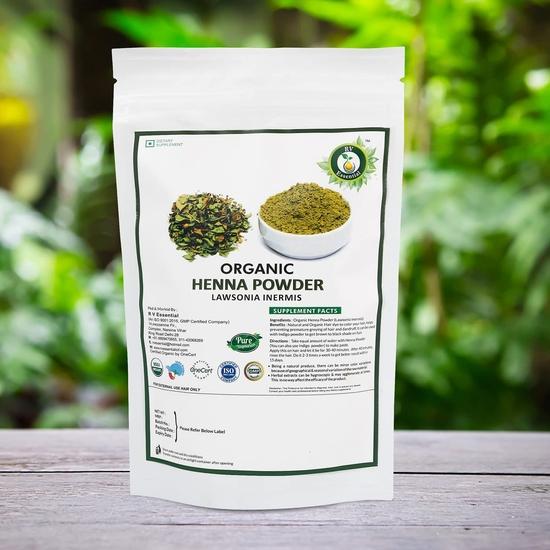 R V Essential Økologisk Hennapulver 200g - Naturlig Hennabladpulver for Hår USDA Økologisk Sertifisert Ayurvedisk Urtetilskudd i Gjenlukkbar