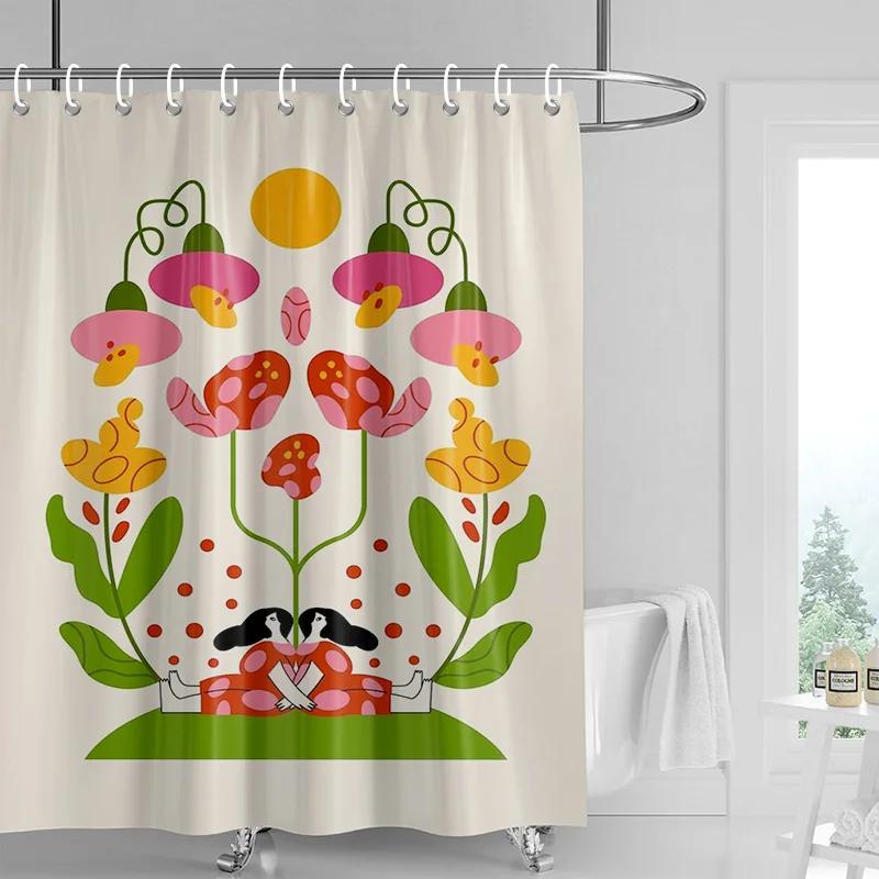 

Nordic Style Bathroom Soft Fabric Shower Curtain Abstract Tropical Plant Art Pattern Waterproof Bathroom Decorative Curtain 120X180cm