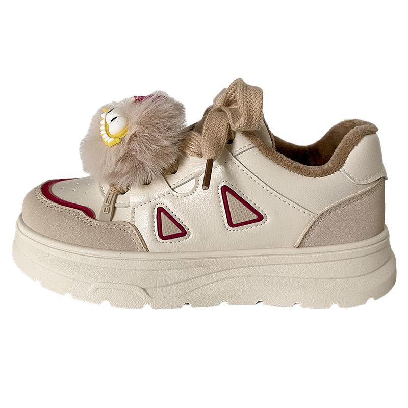 

B2101 velvet board shoes women s shoes 2024 new winter cotton shoes warm little white shoes platform accessories briquettes DIY 40 бежевий