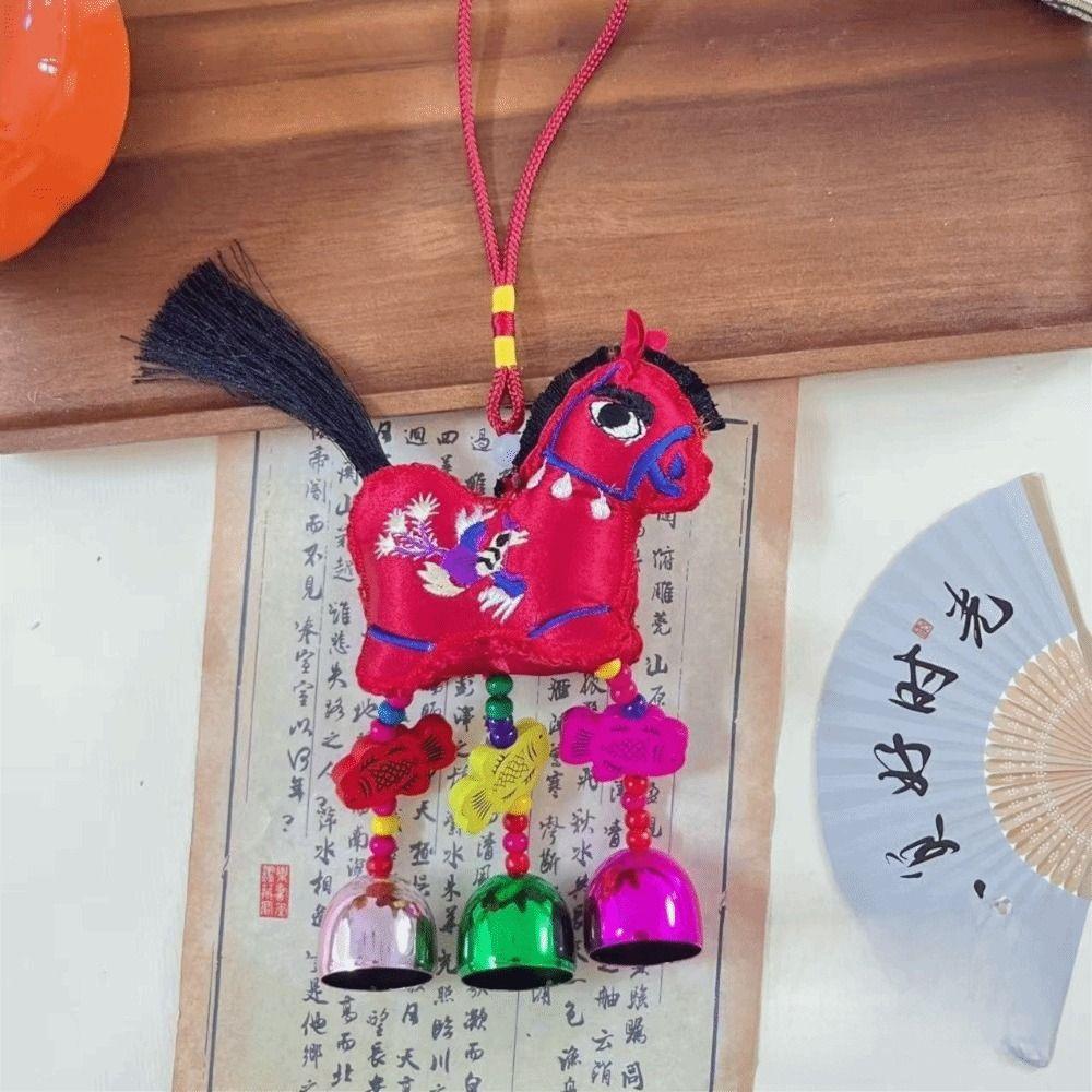 Chinese Red Spring Festival Bell Pendant Horse Wind Chimes Decoration  Festive Accessory