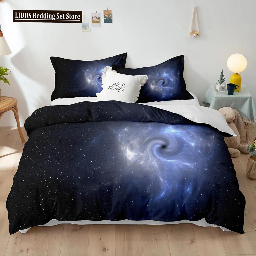 Starry Sky Polyester Duvet Cover Set King Size White Star Colourful Galaxy Starry Space Nebula Abstract Cosmos For Boy Girl Kids