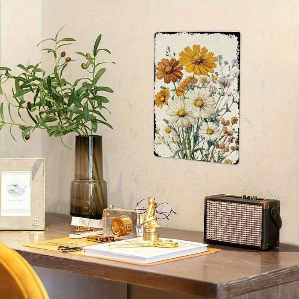 Retro Daisy Sunflower Metal Tin Sign Kitchen Wall Decor Farmhouse Art