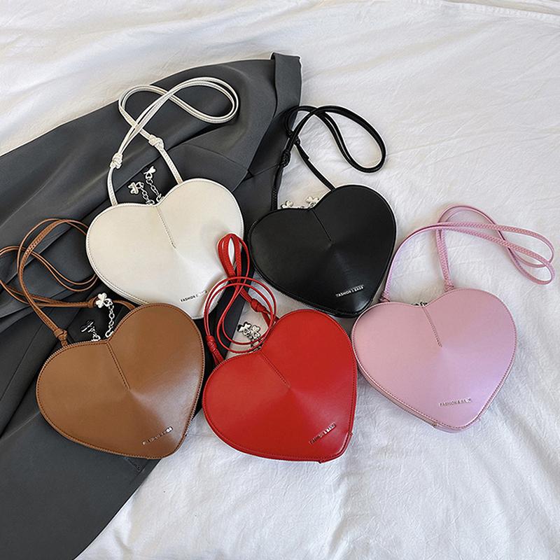 2025 Genuine Leather Peach Heart Bag Simple Versatile Crossbody Bag High Quality 3D Love Heart