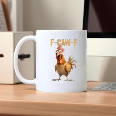 F-Caw-F Chicken Pattern Mug Ceramic Farmhouse Themed Coffee Mug Animal Tea Cup Farm Kitchen Breakfast Morning Milk Cup Drinkware