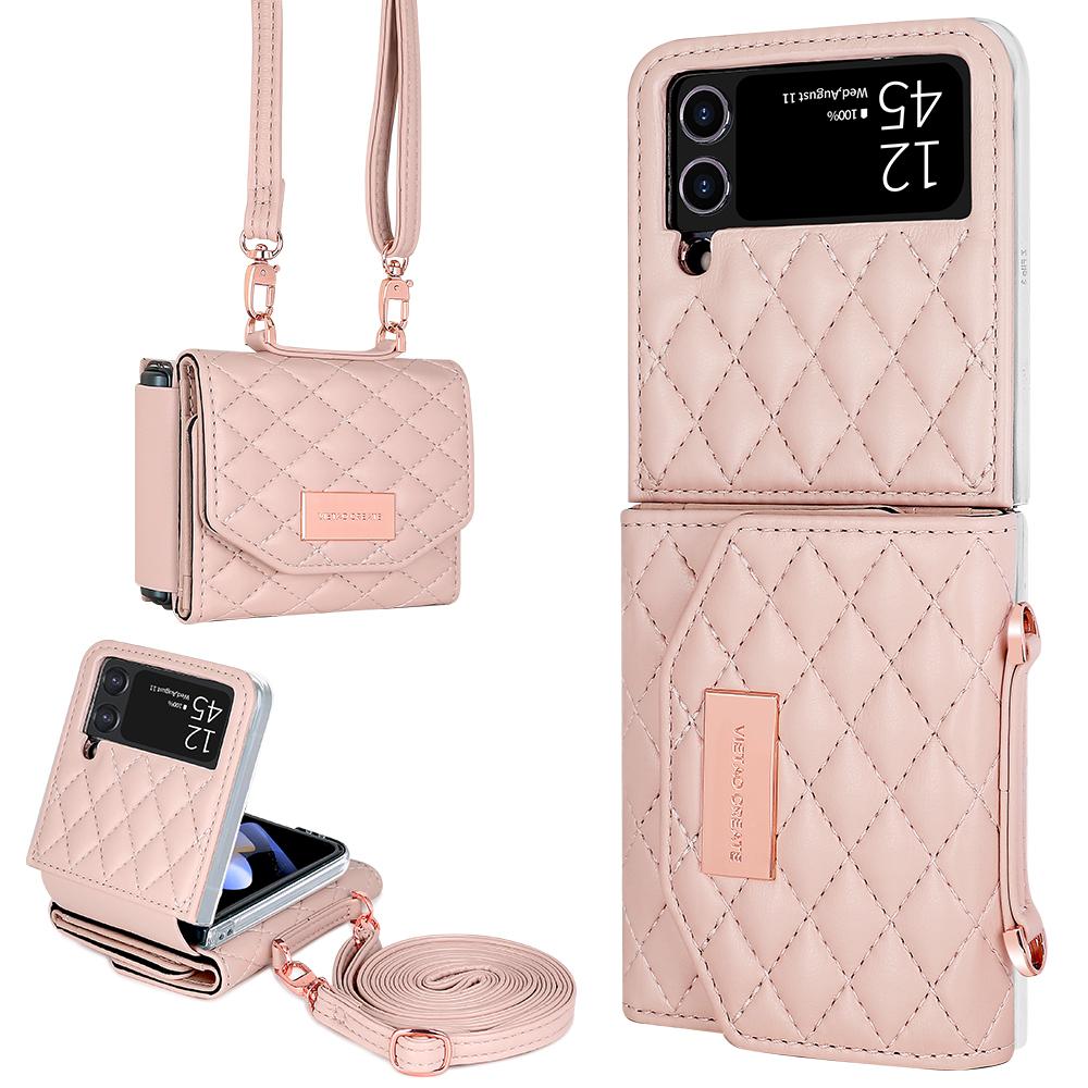 Z Flip 7 Leather Wallet Phone Cases with Cross Body Strap, Gilrs Purse Phone Case for Samsung Galaxy Z Flip 6 5 4 3, Pink