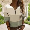 Women Plus Size V Neck Front Zip Long Sleeve Geometric Printed Sweatshirt Off White Black Orange
