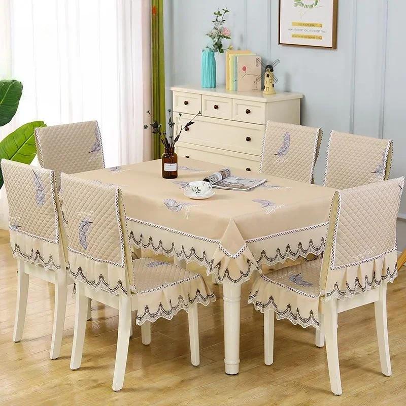 Light Luxury Wave Lace Stolsöverdrag Förtjockad Matbordsduk Kudde Europeisk stil Stor blomma Bordsduk Stolsöverdrag