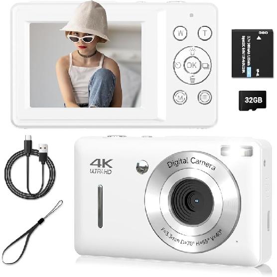 Digital Camera, FHD 1080P Digital Camera for Kids, Vintage Digital Camera with 16X Zoom, Face Detect, Smile Capture, Anti Shake, Compact Point and