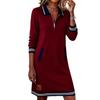 Fall Winter Women's Casual Color Block Dress Zip Collar Long Sleeve Pockets Dress European American Style